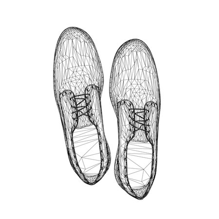 Wireframe of men's shoes from black lines isolated on white background. View from above. 3D. Vector...