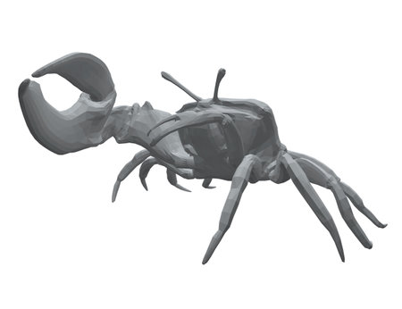 Polygonal model of a crab with one huge claw isolated on a white background. 3D.のイラスト素材