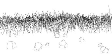 Grass contour with stones from black lines isolated on white background. Vector illustration.のイラスト素材