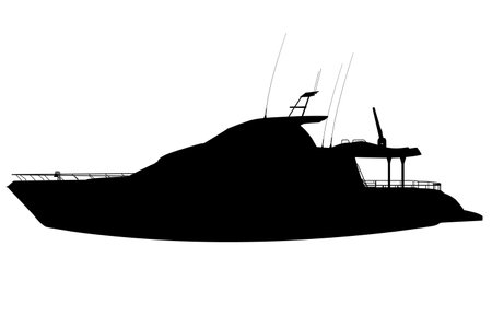 Yacht silhouette vector illustration. Luxurious yacht design silhouette vector illustration on a white background. Side viewのイラスト素材