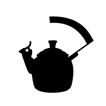Silhouette tea kettle or teapot on a white background. Kettle icon. Kettle vector symbol in silhouette flat style isolated on white background.のイラスト素材