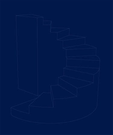 Staircase outline made of black lines isolated on dark background. Vector illustrationのイラスト素材
