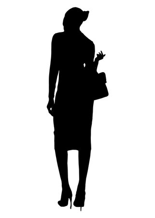 A shopping woman holding a bag standing pose vector silhouetteのイラスト素材