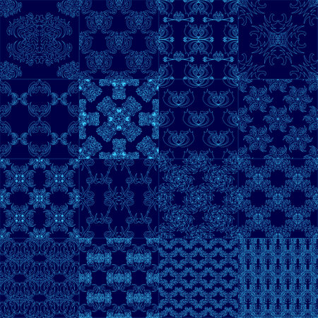 Set Seamless geometric patterns from blue lines. Vector illustrationのイラスト素材