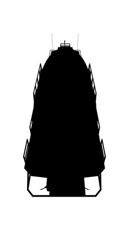 Silhouette warship icon. Military ship and naval vessel. Isolated vector image. Back viewのイラスト素材