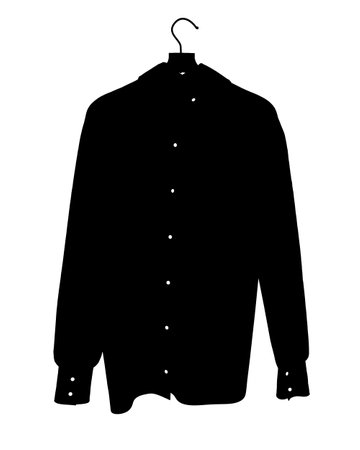 Silhouette of a long-sleeved shirt hanging on a hanger isolated on a white background. Vector illustration.のイラスト素材