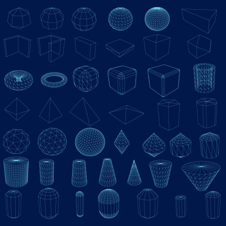 Outline of different geometric shapes in wireframe style. 3D. Vector illustrationのイラスト素材