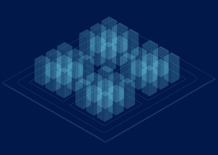 Big data technology in isometric vector illustration. Information storage and analysis system. Digital technology website landing page template.のイラスト素材