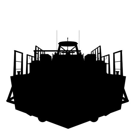 Silhouette warship icon. Military ship and naval vessel. Isolated vector image. Back viewのイラスト素材
