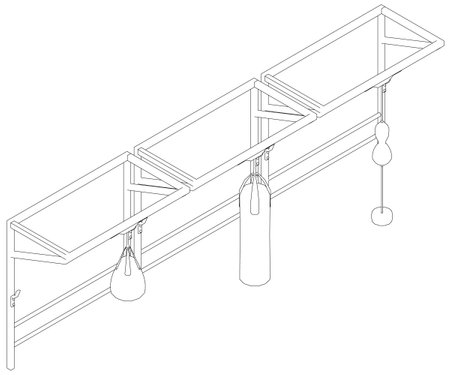 Outline of a set with different types of punching bags. Isometric viewのイラスト素材