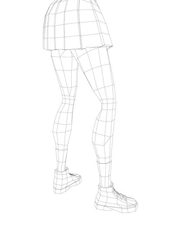 A woman's legs are drawn in black and white. The legs are shown in a very detailed manner, with the feet and shoes clearly visible. The image is of a woman wearing a skirt and shoesのイラスト素材