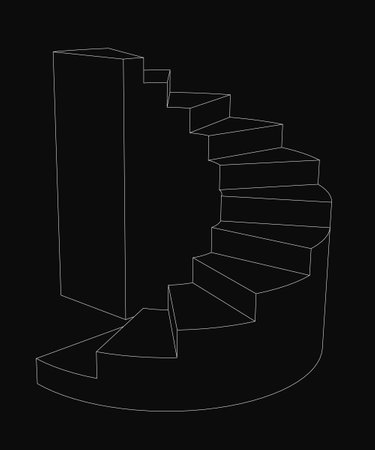 A staircase is shown in black and white. The staircase is made up of many steps, and it is a spiral staircase. The staircase is shown in a black and white photo, which gives it a classicのイラスト素材