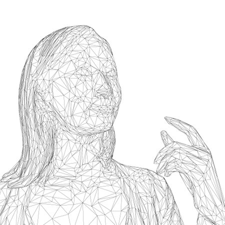 A woman's face is drawn in wireframe. The image is black and white and has a somewhat abstract feel to it. The woman's face is the main focus of the imageのイラスト素材