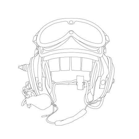 A helmet with goggles on it. The helmet is black and white. The helmet is designed for use in a dangerous environmentのイラスト素材