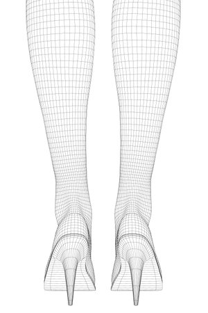 The image is a black and white drawing of a pair of legs with a pair of high heels. The legs are shown in a very detailed and intricate manner, with the focus on the shoesのイラスト素材