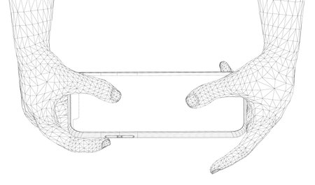 Two hands holding a phone. Concept of simplicity and minimalismのイラスト素材