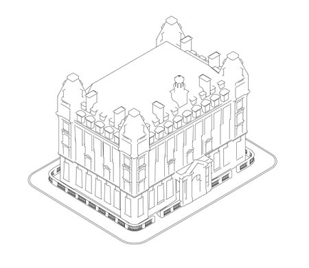 The building is white and has a lot of windows. Isometric viewのイラスト素材