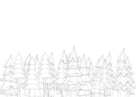 A forest of trees is drawn in black and white. The trees are sparsely scattered throughout the image, with some closer together and others further apartのイラスト素材