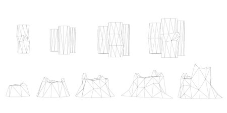 A series of wooden logs, each varying in size and shape. The logs are arranged in a row, with some being larger and others smaller. Scene is rustic and naturalのイラスト素材