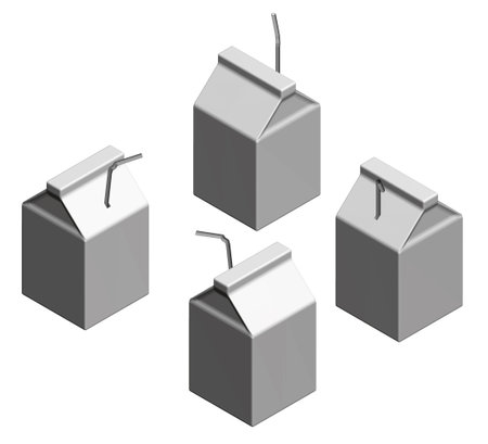 Four Milk package drink with straws sticking out of them. Isometric view. 3Dのイラスト素材