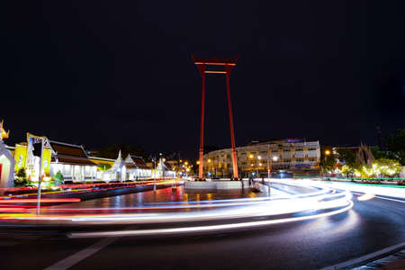Bangkok Thailand, April 2, 2022 - The Brahmin Giant Swing, A famous landmark of Bangkok Thailand....