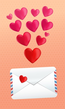 A vector graphic of an envelope with hearts floating in top of it represinting the concept of love and love lettersのイラスト素材