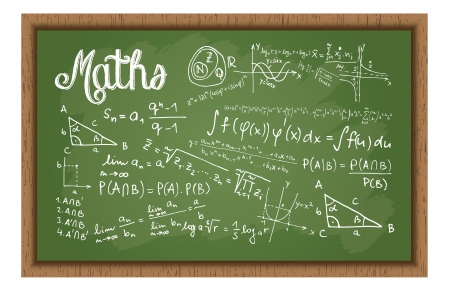 illustration of a blackboard with maths formulas written on it のイラスト素材
