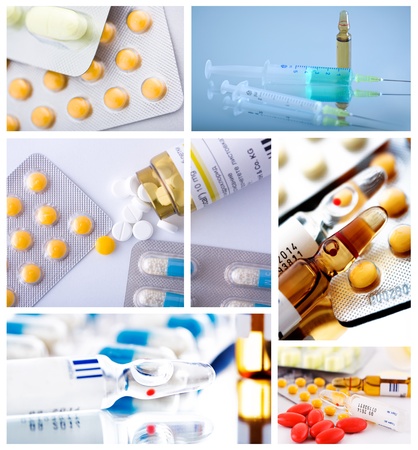pharmaceutical collage background from several imageの写真素材