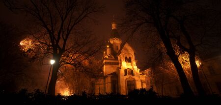 old church night view in bulgarian capital Sofiaの写真素材
