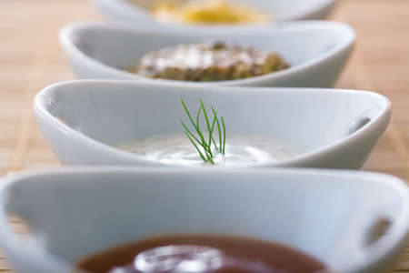 few cup with sauce close-up; catering menu image