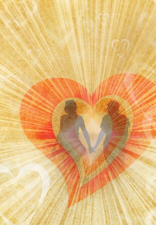 day valentine concept vintage card with couple silhouetteの写真素材