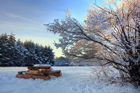 Winter park HDR landscape in sunset timeの写真素材