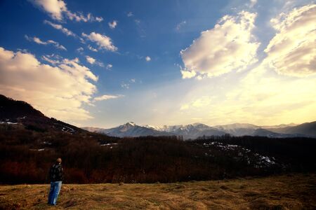 HDR sunset landscape from bulgarian high mountain の写真素材