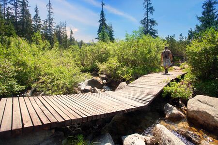 bridge in bulgarian mountain with tourist walk on itの写真素材
