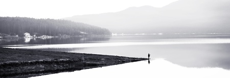 high contrasted black and white panoramic landscapeの写真素材
