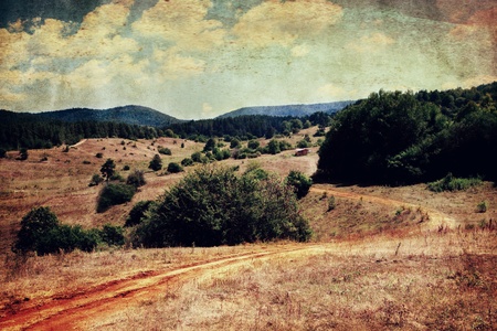 in the fields, old grungy landscapeの写真素材
