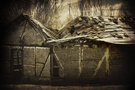 Abandoned spooky house on textured backgroundの写真素材