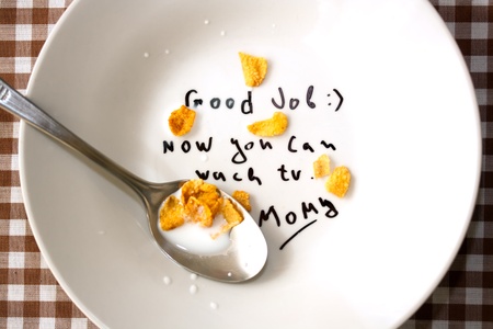 conceptual note on a plate for kids eat all breakfast