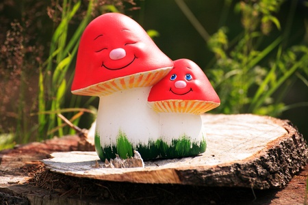 authentic bulgarian garden decoration from hapy red mushrooms の写真素材