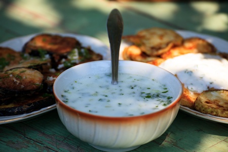 traditional bulgarian vegetarian summer kitchenの写真素材