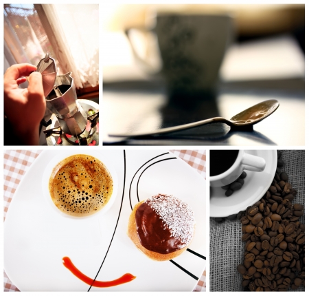 home made coffee and breackfast conceptual collage from several image の写真素材