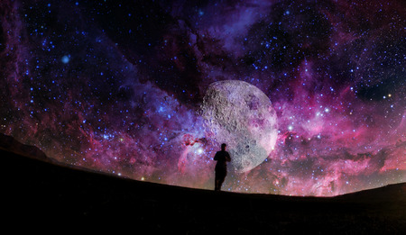 silhouette ahains sky at night, other planet sky landscapeの写真素材