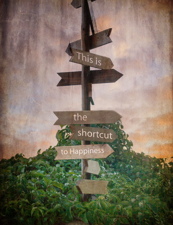 abstract textured conceptual background with road sign to happyness