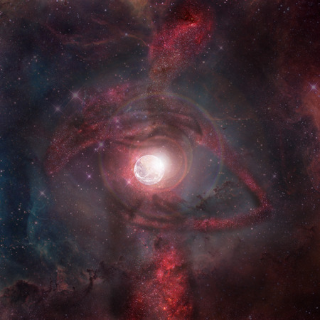 Abstract sci-fi background - glowing planet, nebula and stars in space, extraterrestrial intelligence guard planet like earth. Elements of this image furnished by NASAの写真素材