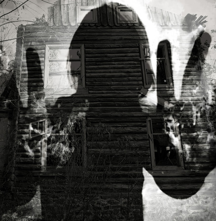 abstract ghost silhouette, double exposure horor backgroundの写真素材