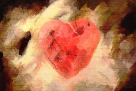 abstract oil paint valentine grunge card with heart on scratched backgroundの写真素材