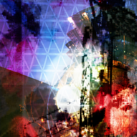 abstract grunge urban background with building shape and constructions details and splashed colorsの写真素材