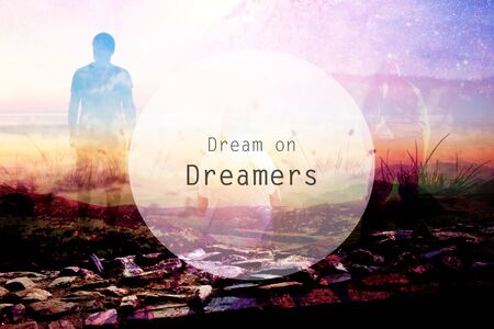 dream on dreamers quote background with several peopple silhouetteの写真素材