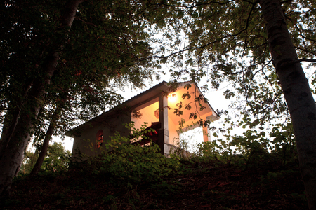 small orthodox church in bulgarian forestの写真素材