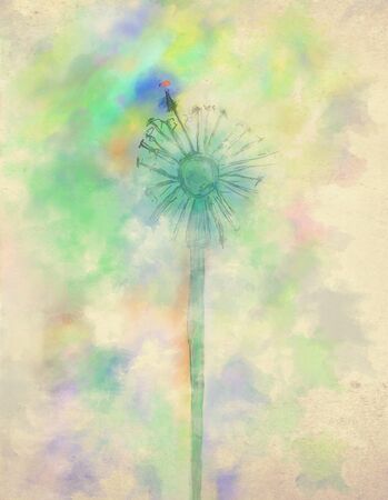 small ladybug on plant art colorfull watercolor vertical backgroundの写真素材